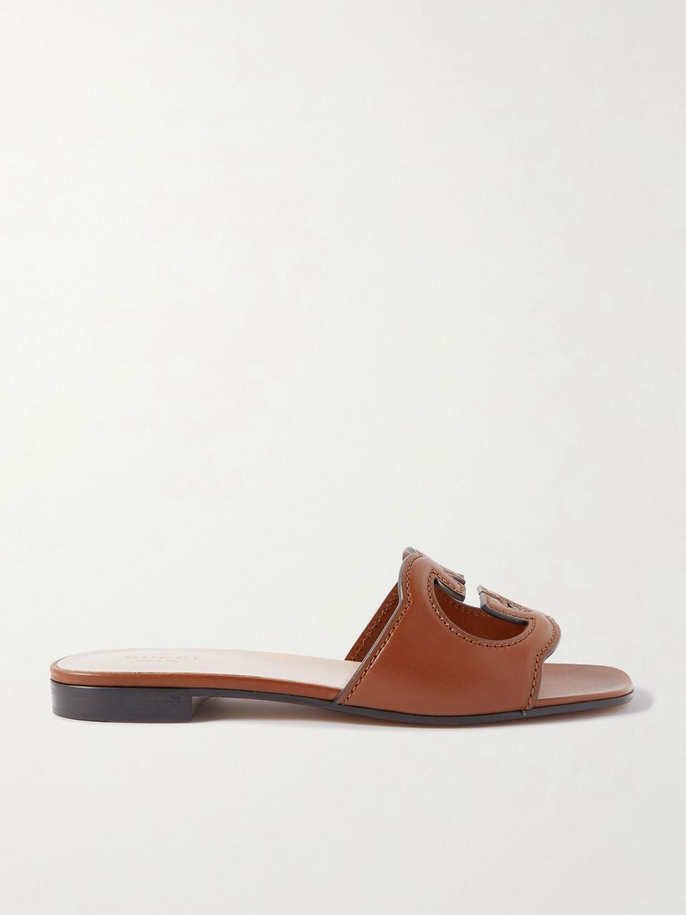 Interlocking G Cutout Leather Slide Sandal