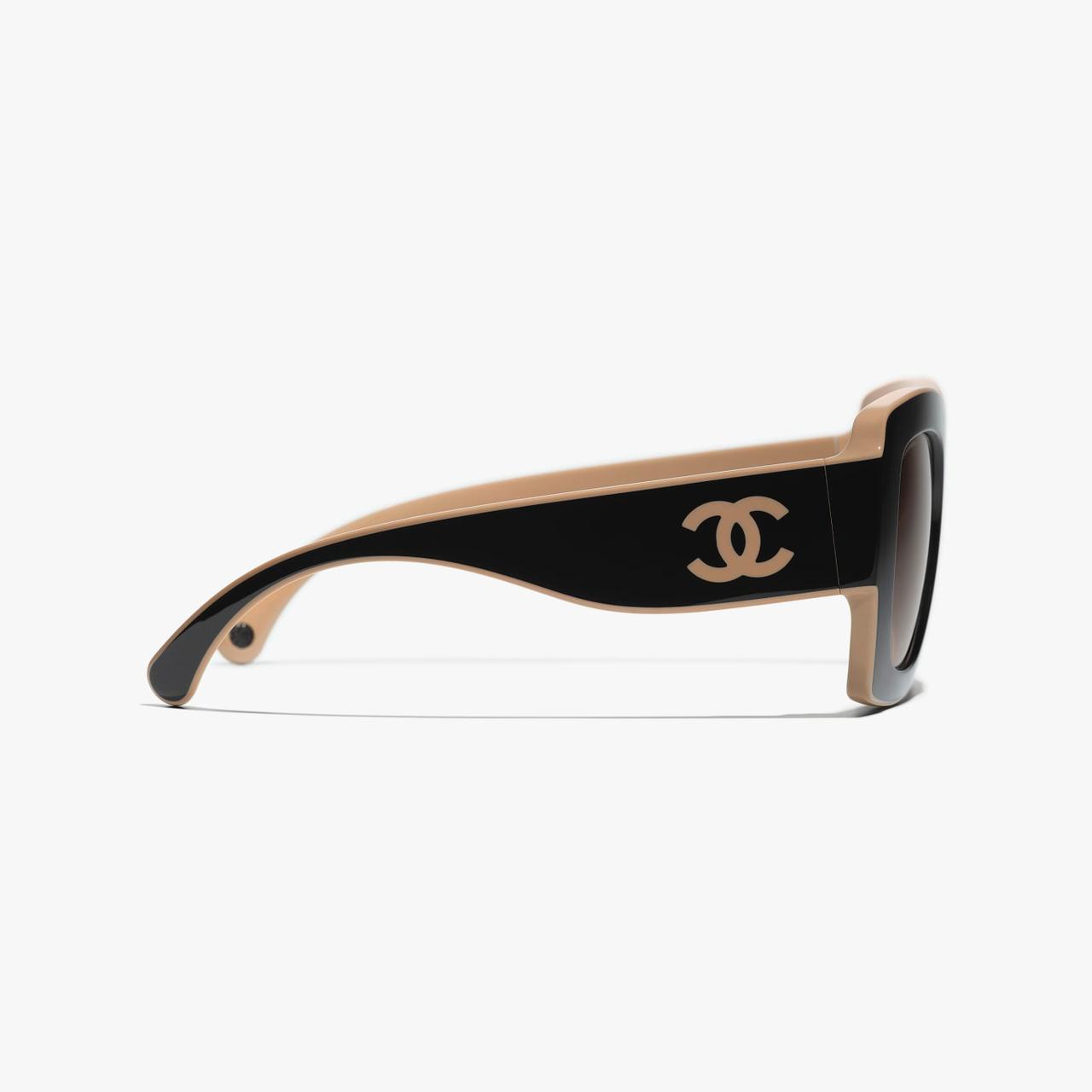 Chan*l Square Sunglasses — Black & Beige