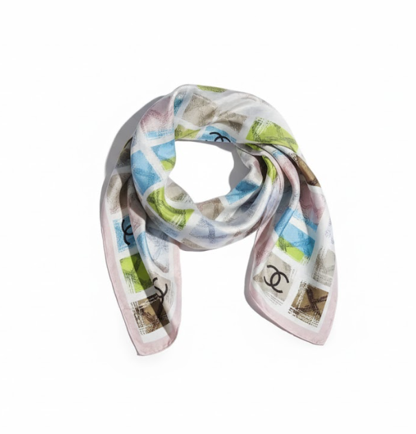 Chan*l Silk Scarf with Logo Pattern