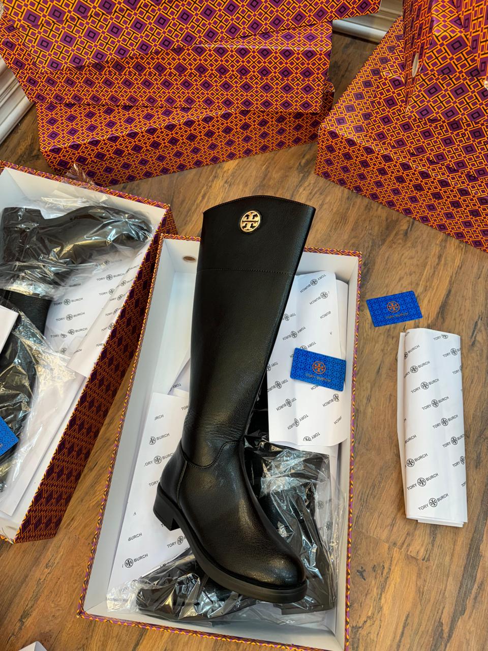 T*ry Burch Black Leather Knee-High Boots