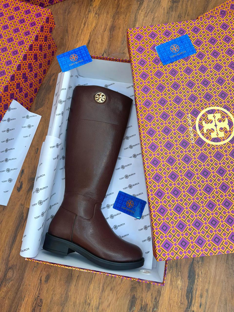 T*ry Burch Black Leather Knee-High Boots