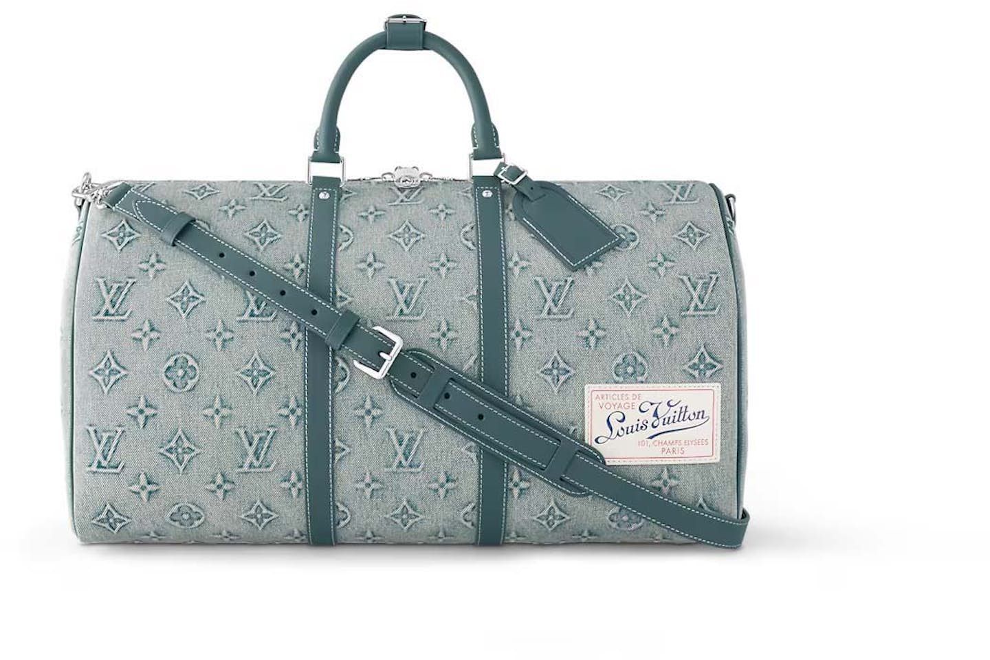 Loui* Vuitton Monogram Washed Denim Keepall Bandouliere 50 bag