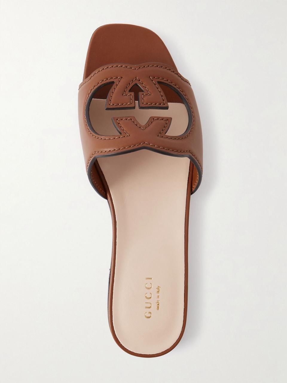 Interlocking G Cutout Leather Slide Sandal