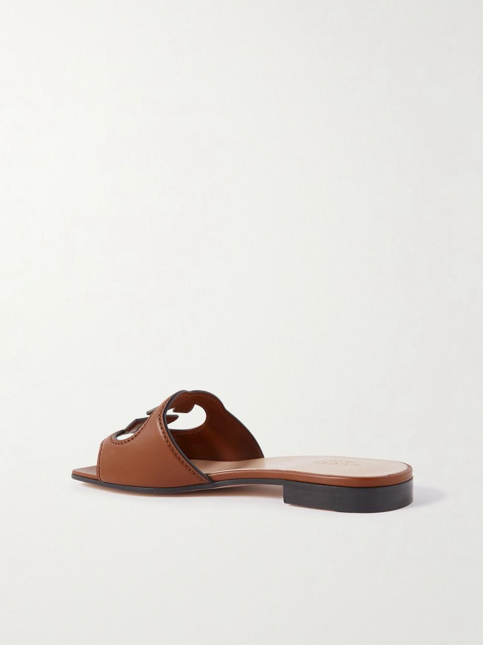 Interlocking G Cutout Leather Slide Sandal