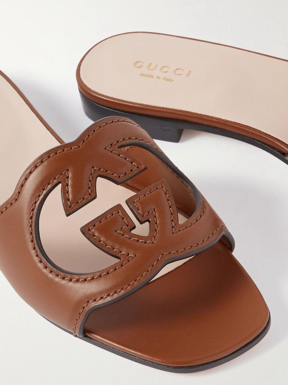 Interlocking G Cutout Leather Slide Sandal