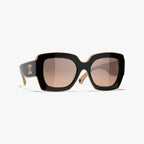 Chan*l Square Sunglasses — Black & Beige