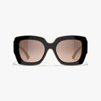 Chan*l Square Sunglasses — Black & Beige