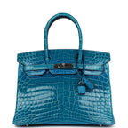 Herm*s Birkin 30 Bleu Izmir Shiny Niloticus Crocodile